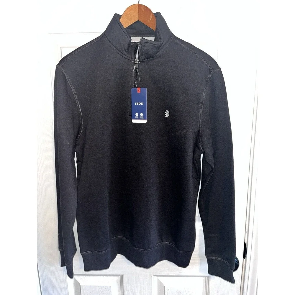New Izod 1/4 Zip Black‎ Knit Pullover Long Sleeve Shirt Mens S